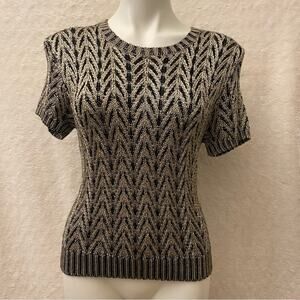 Jones New York Black & gold cable knit short sleeve sweater sz S crew neck